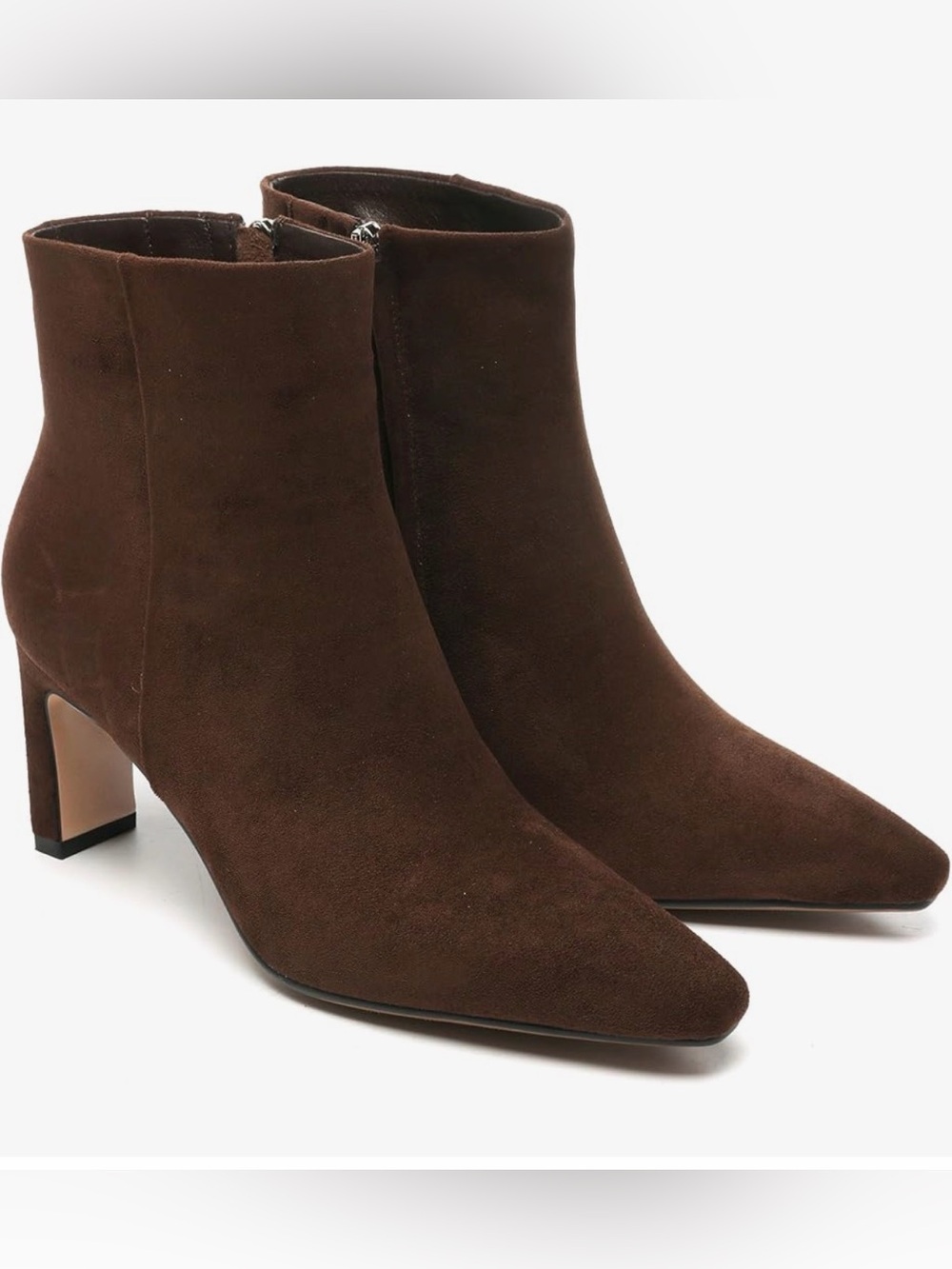 S01 Pointed-Toe Brown Suede Ankle Chunky High Heeled Boots w-zipper Size 10 NWT